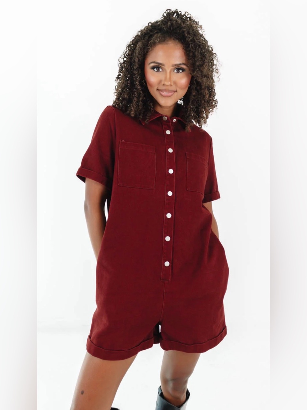Storia Maroon Denim Romper Size Small
